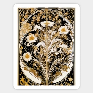 Vintage Alphonse Mucha Inspired Art Nouveau White Sunflower Print Sticker